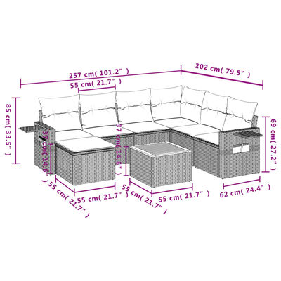 vidaXL 8-tlg. Garten-Sofagarnitur mit Kissen Grau Poly Rattan