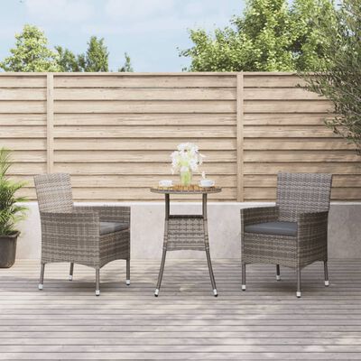 vidaXL 3-tlg. Garten-Bistro-Set mit Kissen Grau Poly Rattan