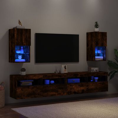 vidaXL TV-Schränke mit LED-Leuchten 2 Stk. Räuchereiche 30,5x30x60 cm