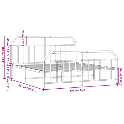 vidaXL Metallbett ohne Matratze mit Fußteil Schwarz 160x200 cm