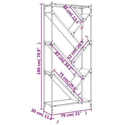 vidaXL Bücherregal Grau Sonoma 79x30x180 cm Holzwerkstoff und Metall