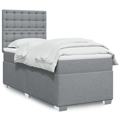 vidaXL Boxspringbett mit Matratze Hellgrau 90x200 cm Stoff