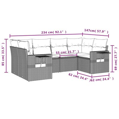 vidaXL 6-tlg. Garten-Sofagarnitur mit Kissen Schwarz Poly Rattan