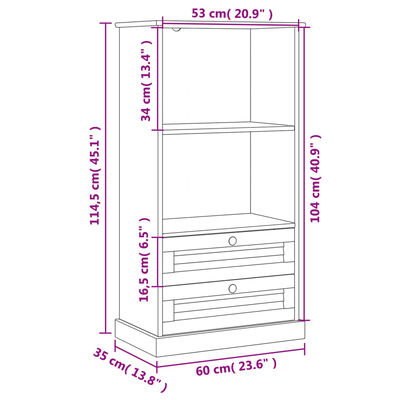 vidaXL Bücherregal VIGO 60x35x114,5 cm Massivholz Kiefer