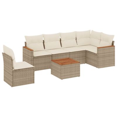 vidaXL 7-tlg. Garten-Sofagarnitur mit Kissen Beige Poly Rattan