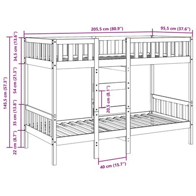 vidaXL Etagenbett Weiß 90x200 cm Massivholz Kiefer