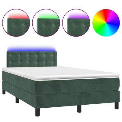 vidaXL Boxspringbett mit Matratze & LED Dunkelgrün 120x190 cm Samt