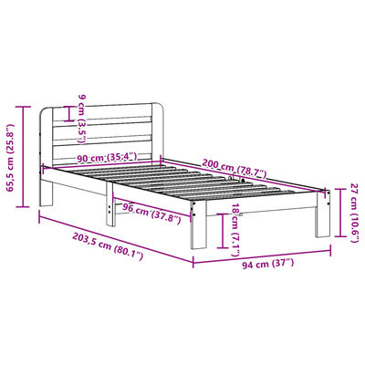 vidaXL Massivholzbett ohne Matratze Weiß 90x200 cm Kiefernholz