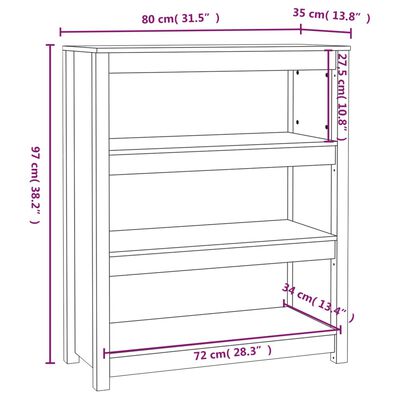 vidaXL Bücherregal Grau 80x35x97 cm Massivholz Kiefer