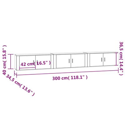 vidaXL TV-Wandschränke 3 Stk. Räuchereiche 100x34,5x40 cm