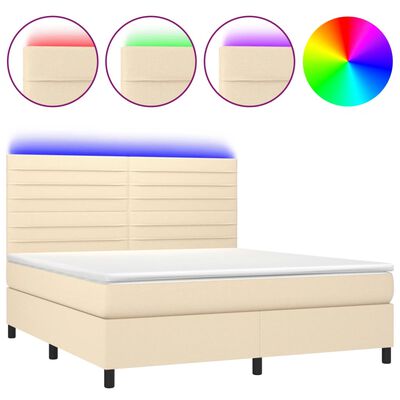 vidaXL Boxspringbett mit Matratze & LED Creme 180x200 cm Stoff