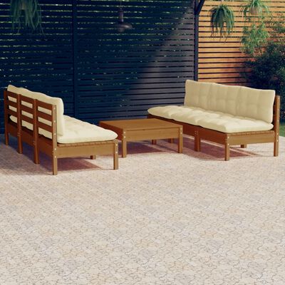 vidaXL 7-tlg. Garten-Lounge-Set mit Creme Kissen Kiefernholz