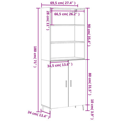 vidaXL Highboard Räuchereiche 69,5x34x180 cm Holzwerkstoff