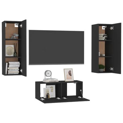 vidaXL 3-tlg. TV-Schrank-Set Schwarz Holzwerkstoff