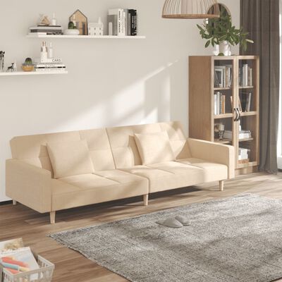 vidaXL Schlafsofa 2-Sitzer mit 2 Kissen Creme Stoff