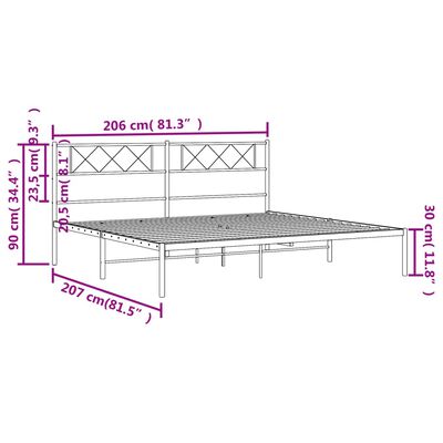 vidaXL Bettgestell mit Kopfteil Metall Schwarz 200x200 cm