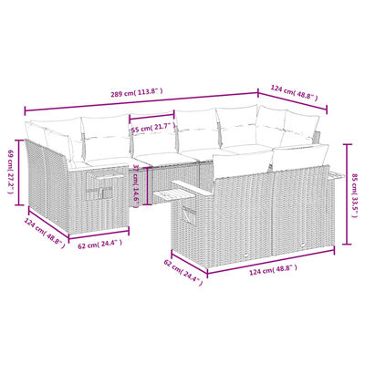 vidaXL 9-tlg. Garten-Sofagarnitur mit Kissen Schwarz Poly Rattan