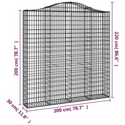 vidaXL Gabionen mit Hochbogen 6 Stk. 200x30x200/220cm Verzinktes Eisen