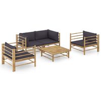 vidaXL 5-tlg. Garten-Lounge-Set mit Dunkelgrauen Kissen Bambus