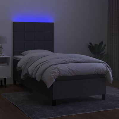 vidaXL Boxspringbett mit Matratze & LED Dunkelgrau 90x200 cm Stoff