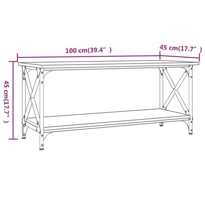 vidaXL Couchtisch Sonoma Eiche 100x45x45 cm Holzwerkstoff und Eisen