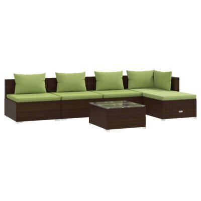 vidaXL 6-tlg. Garten-Lounge-Set mit Auflagen Poly Rattan Braun