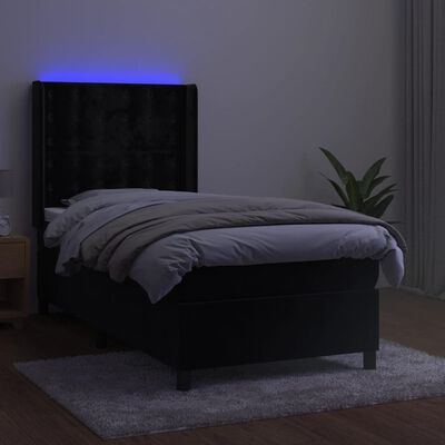 vidaXL Boxspringbett mit Matratze & LED Schwarz 100x200 cm Samt