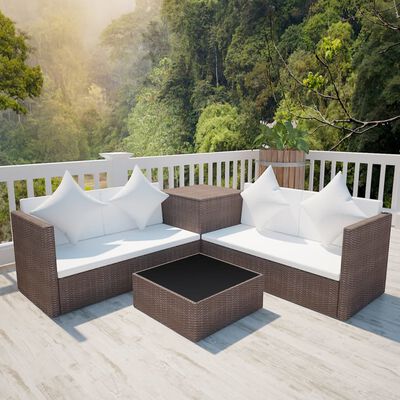 vidaXL 4-tlg. Garten-Lounge-Set mit Auflagen Poly Rattan Braun