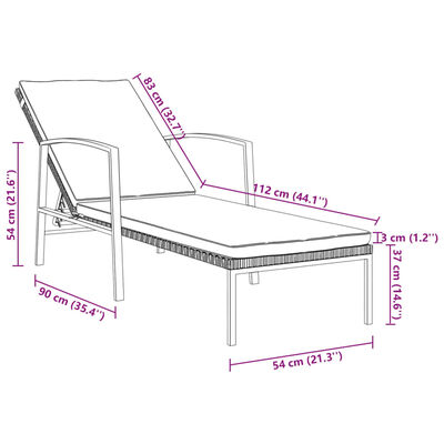 vidaXL Sonnenliegen 2 Stk. mit Tisch Poly Rattan Schwarz