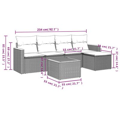 vidaXL 6-tlg. Garten-Sofagarnitur mit Kissen Schwarz Poly Rattan