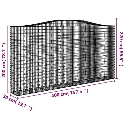 vidaXL Gabionen mit Hochbogen 3 Stk. 400x50x200/220cm Verzinktes Eisen