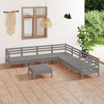 vidaXL 8-tlg. Garten-Lounge-Set Massivholz Kiefer Grau