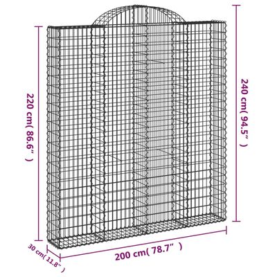 vidaXL Gabionen mit Hochbogen 15 Stk 200x30x220/240cm Verzinktes Eisen