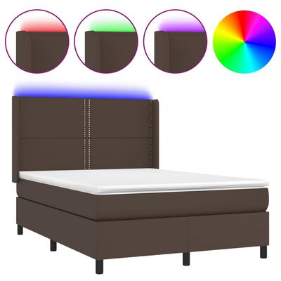 vidaXL Boxspringbett mit Matratze & LED Braun 140x200 cm Kunstleder