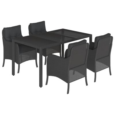 vidaXL 5-tlg. Garten-Essgruppe mit Kissen Schwarz Poly Rattan