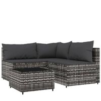 vidaXL 4-tlg. Garten-Lounge-Set mit Kissen Grau Poly Rattan