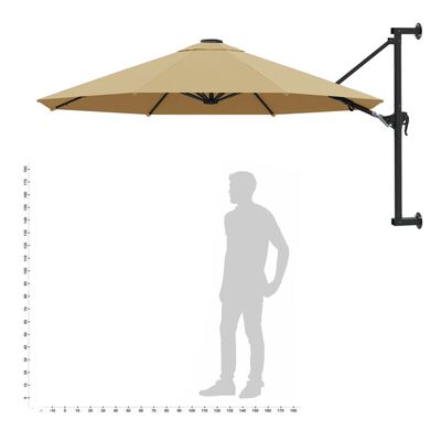 vidaXL Sonnenschirm zur Wandmontage mit Metall-Mast 300 cm Taupe