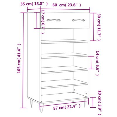 vidaXL Schuhschrank Sonoma-Eiche 60x35x105 cm Holzwerkstoff