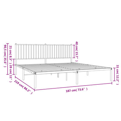 vidaXL Bettgestell mit Kopfteil Metall Schwarz 183x213 cm