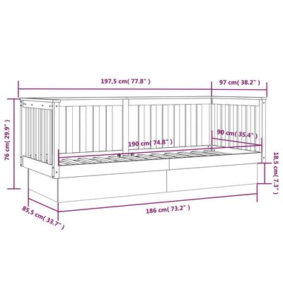 vidaXL Tagesbett Schwarz 90x190 cm Massivholz Kiefer