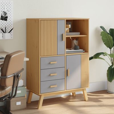 vidaXL Highboard OLDEN Grau und Braun 85x43x125 cm Massivholz Kiefer