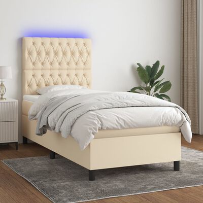 vidaXL Boxspringbett mit Matratze & LED Creme 100x200 cm Stoff