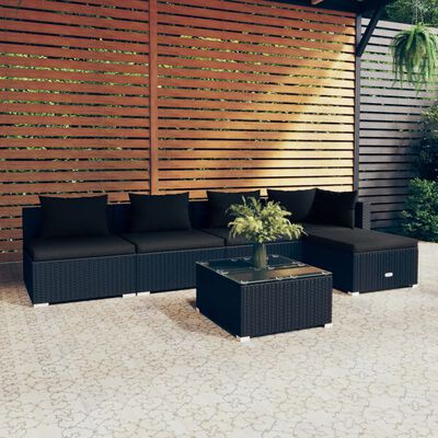 vidaXL 6-tlg. Garten-Lounge-Set mit Kissen Poly Rattan Schwarz