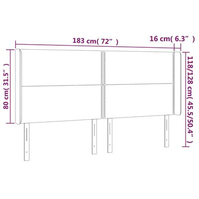 vidaXL Kopfteil mit Ohren Schwarz 183x16x118/128 cm Samt