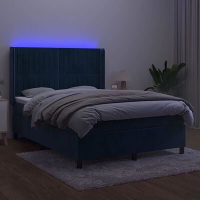 vidaXL Boxspringbett mit Matratze & LED Dunkelblau 140x200 cm Samt