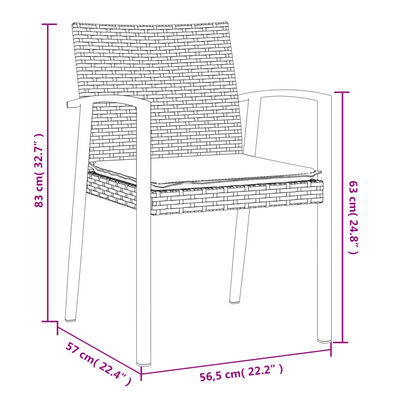 vidaXL 3-tlg. Garten-Essgruppe mit Kissen Poly Rattan und Stahl