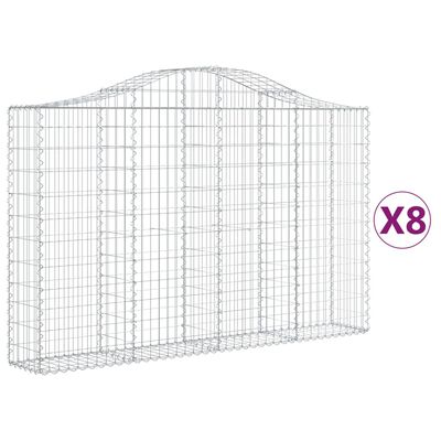 vidaXL Gabionen mit Hochbogen 8 Stk. 200x30x120/140cm Verzinktes Eisen