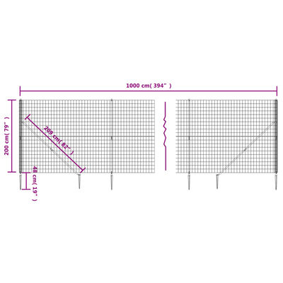 vidaXL Maschendrahtzaun mit Bodenhülsen Grün 2x10 m