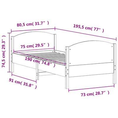 vidaXL Massivholzbett ohne Matratze 75x190 cm Kiefernholz