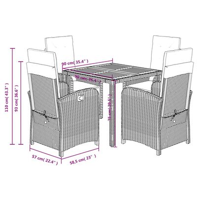 vidaXL 5-tlg. Garten-Essgruppe mit Kissen Grau Poly Rattan